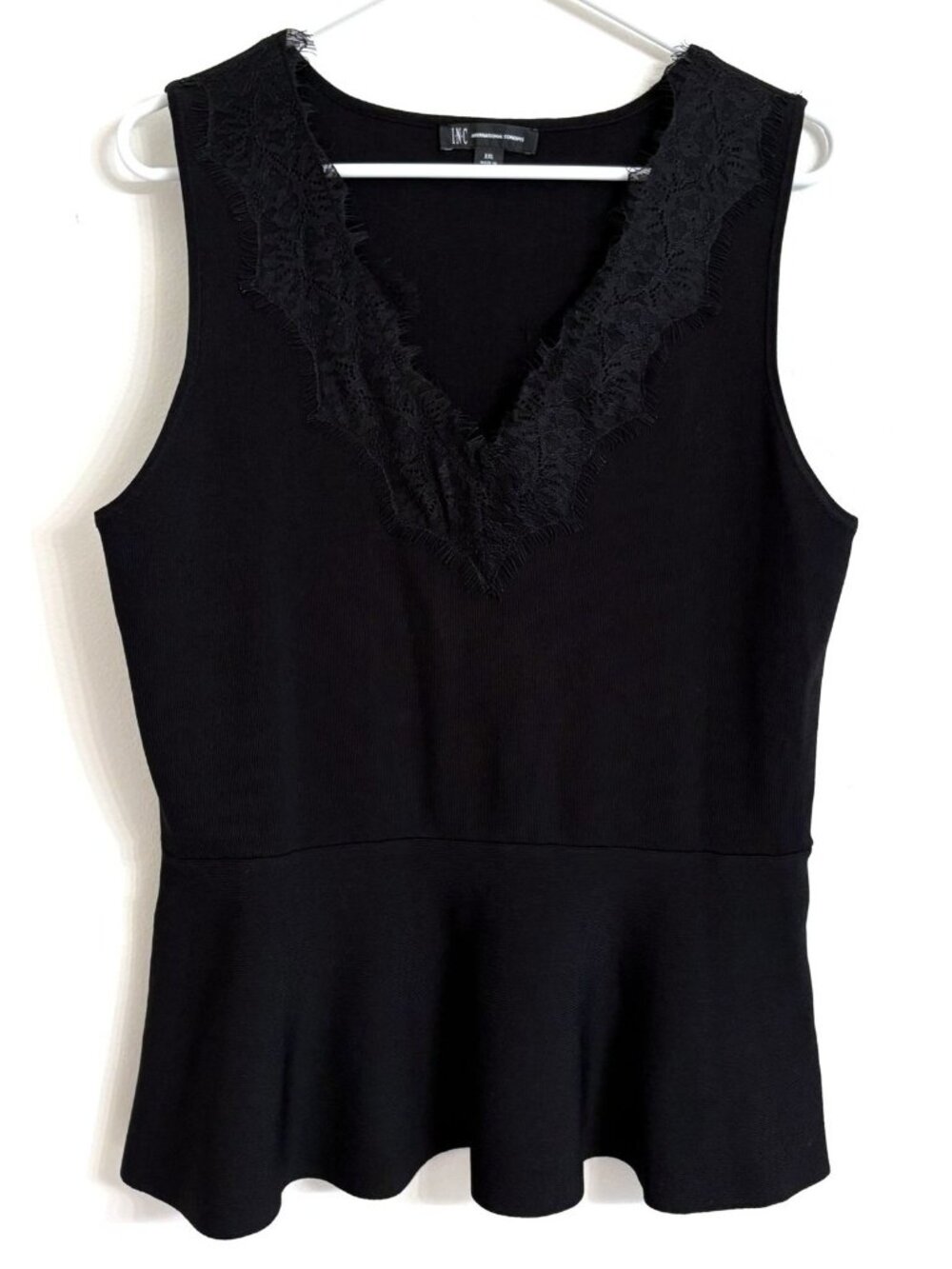 INC International Concepts Women's Black Sleeveless Fringe Flared XXL Top